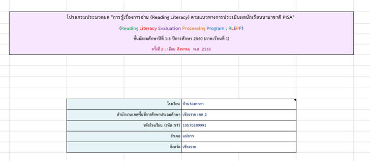 ͡¹͹ żšͧҹ (Reading Literacy) ǷҧûԹŹѡ¹ҹҪҵ PISA .1-3 (Ҥ¹ 1) 駷 2 ͹ԧҤ 2560 ػ͡繡ҿ дѺسҾТŤṹк e-MES